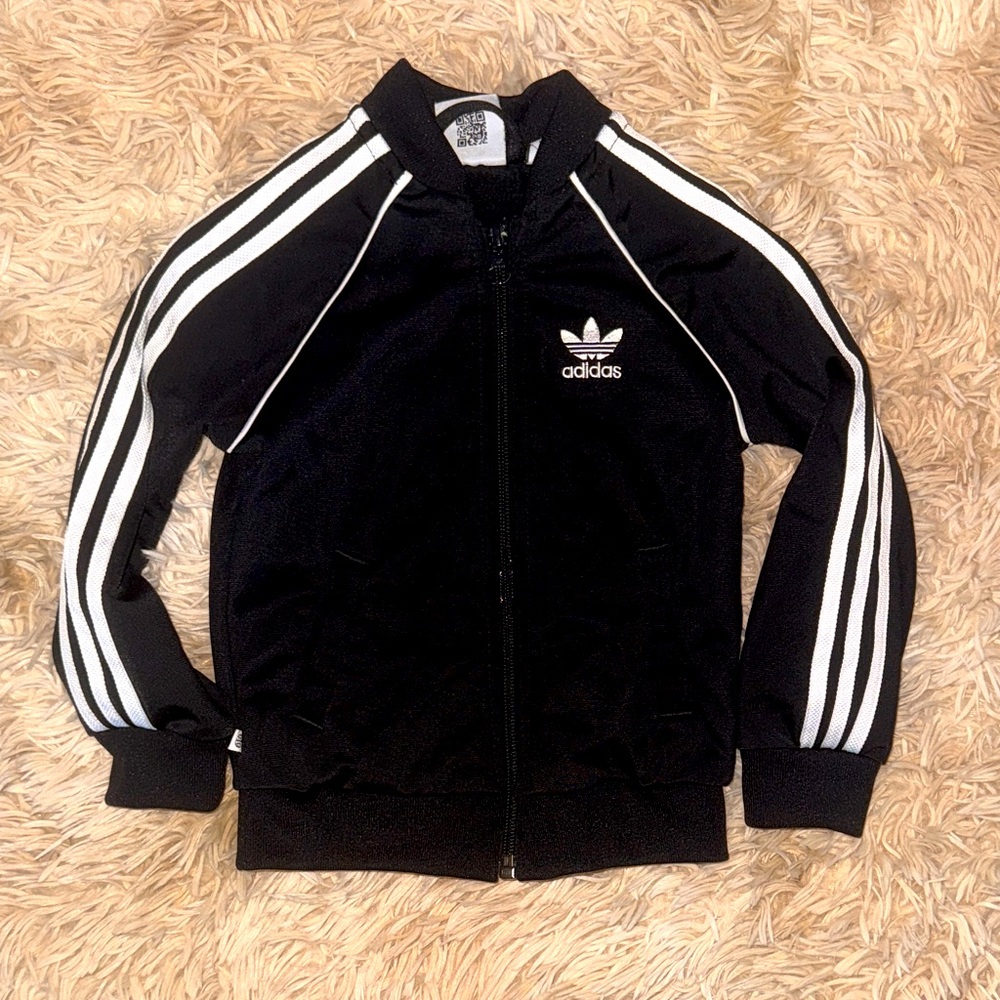 Adidas Baby Black and White Striped Jacket - 12-18 months